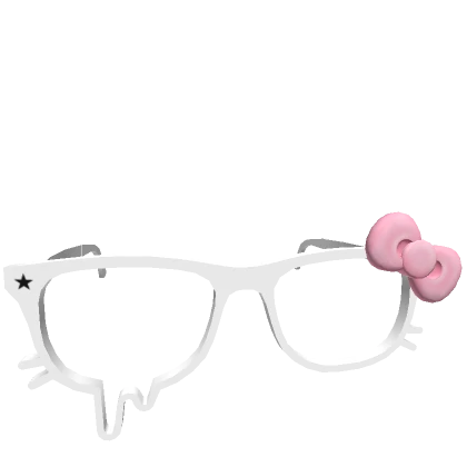 Low Droopy Kitty Glasses w/ Pink Bow in White