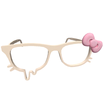 Droopy Kitty Glasses w/ Pink Bow in Beige