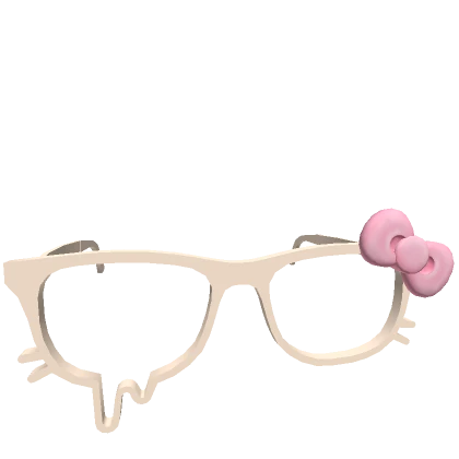 Low Droopy Kitty Glasses w/ Pink Bow in Beige