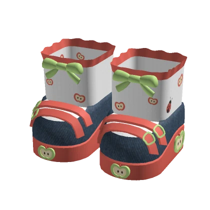 Igari Mori Kei Apple Ladybug Denim Platform Shoes