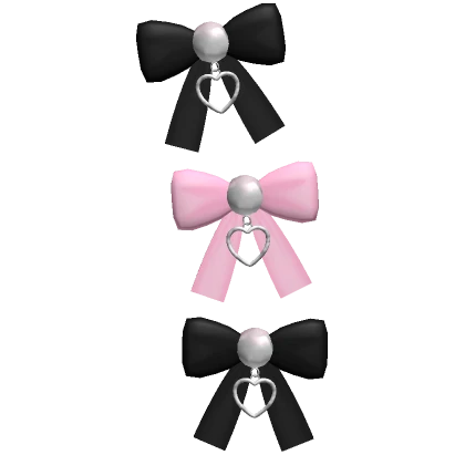 ♡ pink black heart pearl small ribbon hairclips