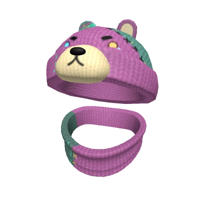 🍀Bear Beanie with Knit Neck Warmer (Purple)