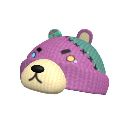 🍀Patched Bear Knit Beanie(Purple)