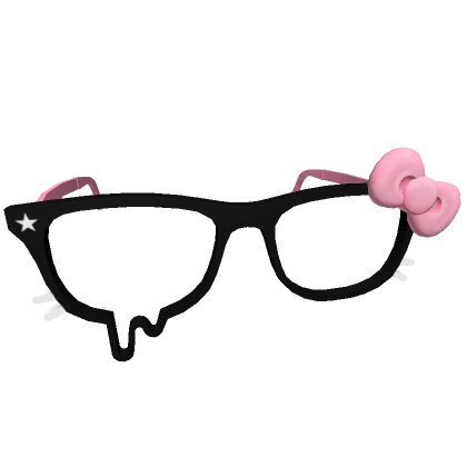 Droopy Kitty Glasses w/ Pink Bow in Black V2