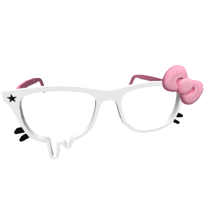 Droopy Kitty Glasses w/ Pink Bow in White V2