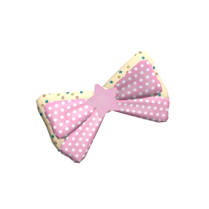 Kawaii Yellow Star Bow w Pink Poka Dots