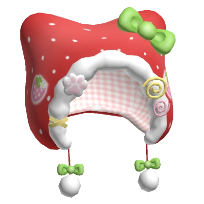 ♡ kawaii red strawberry fluffy cat hood with bows