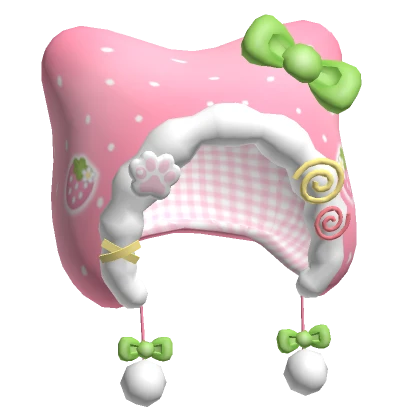 ♡ kawaii pink strawberry fluffy cat hood with bows