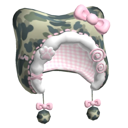 ♡ kawaii pink camo fluffy cat hood with bows