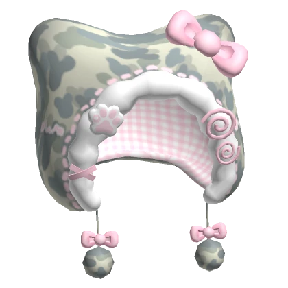 ♡ kawaii pink camo fluffy cat hood with bows