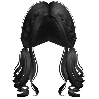 Preppy Braided Curly Low Pigtails in Black