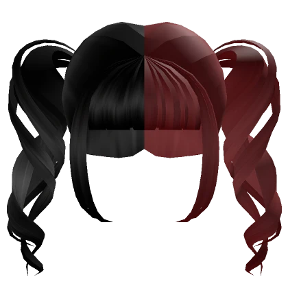 ♡ Cute Split Black and Red Pigtails