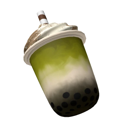 Matcha Green Boba Drink with Whip Cream