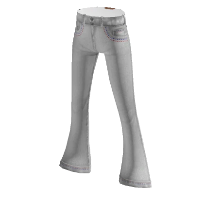 Flared Jeans - White w Red/Blue Accents