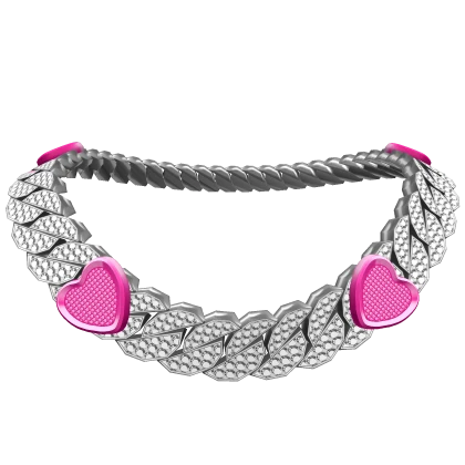 Silver Cuban Link W Pink Hearts