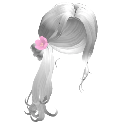 Messy White Knotted Ponytail Hair with Pink Flower