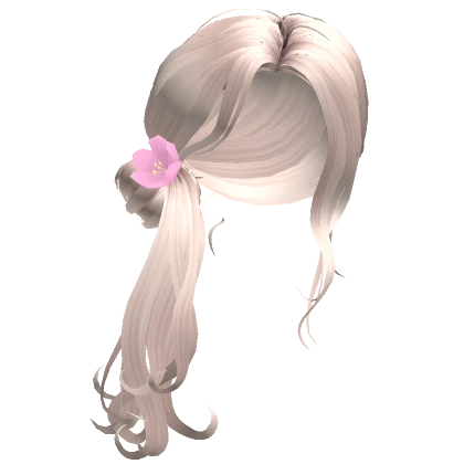 Platinum Blonde Knotted Ponytail w/ Pink Flower