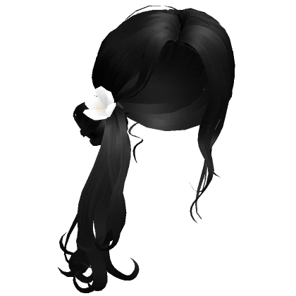 Messy Black Knotted Ponytail Hair w/ White Flower