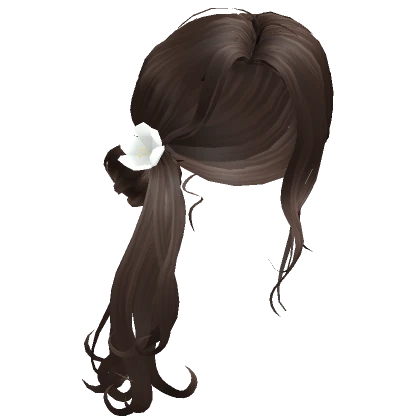 Messy Brown Knotted Ponytail Hair w/ White Flower