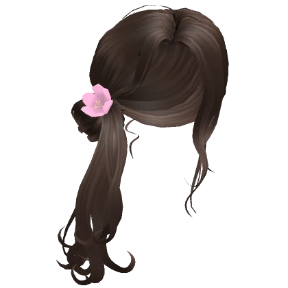 Messy Brown Knotted Ponytail Hair with Pink Flower