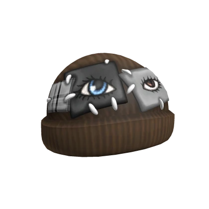 Patched Eye Beanie - Brown