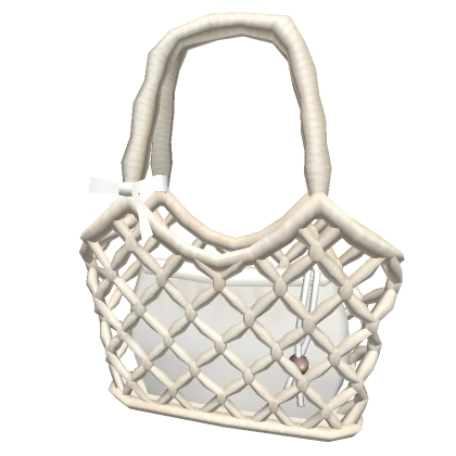 Crochet Tote Bag w/ Mini Pouch in Beige (3.0)