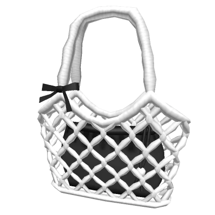 White Crochet Tote Bag w/ Mini Pouch Black | 3.0