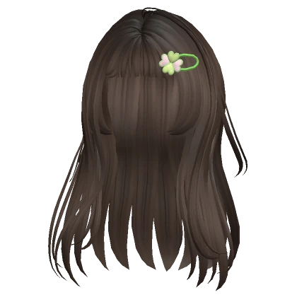 ♡ brown long anime hair with clover hairclip