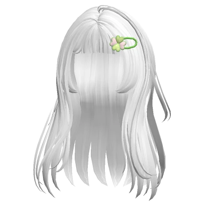 ♡ white long anime hair with clover hairclip