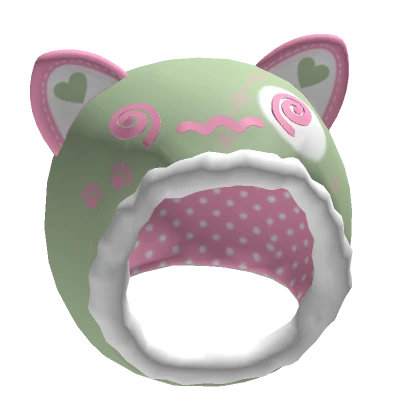 ♡ cute dizzy zombie hood in green & pink