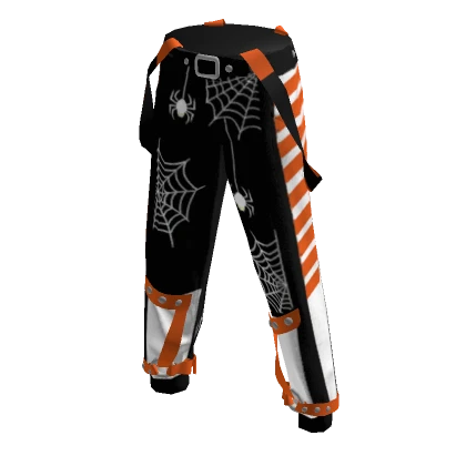 Boo Halloween Spider Web Striped Suspender Pants