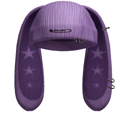 purple y2k bunny beanie with stars