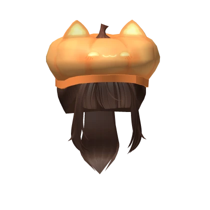 Halloween Pumpkin Cat Hat w Brown Ponytail 