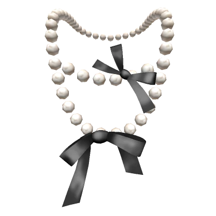 Shiny Elegant Pearls Necklace w/ Black Bows Gold