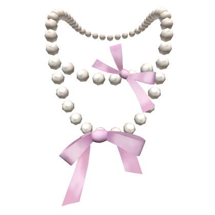 Shiny Elegant Pearls Necklace w/ Pink Bows Gold