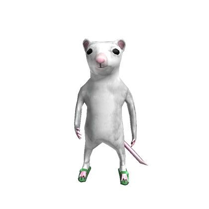 Funny white rat with sandals [right shoulder]