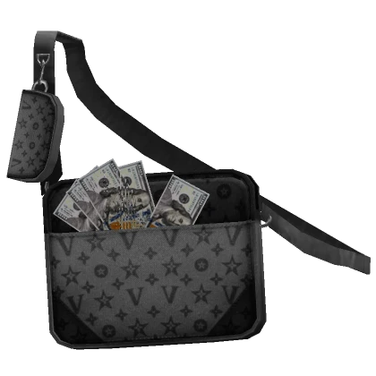 Grey & Black Messenger Bag w Money