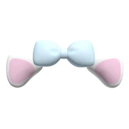 ♡ : white cat ears with blue bow 