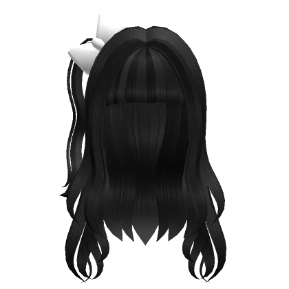 ♡ Black Wavy Hair w/ White Bow