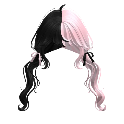 Swirly Pigtails with Ribbons (Black & Pink)