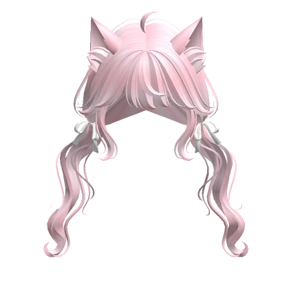 Swirly Pigtails w/ Cat Ears & Ribbons (Pink)