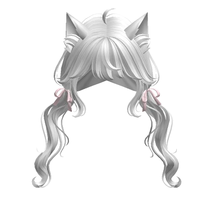 Swirly Pigtails w/ Cat Ears & Ribbons (White)