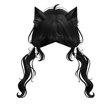 Swirly Pigtails w/ Cat Ears & Ribbons (Black)