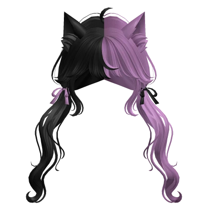 Swirly Pigtails w/ Cat Ears & Ribbons (Halloween)