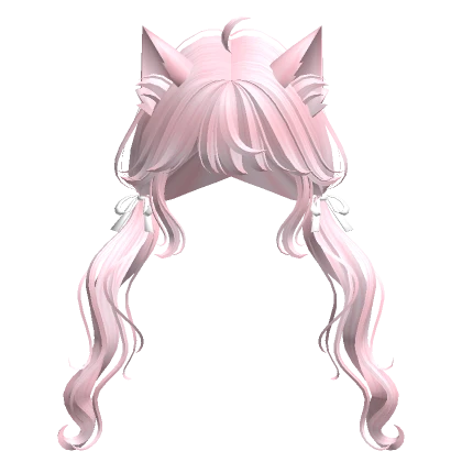 Swirly Pigtails w/ Cat Ears & Ribbons (Pink)