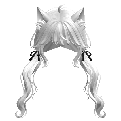 Swirly Pigtails w/ Cat Ears & Ribbons (White)