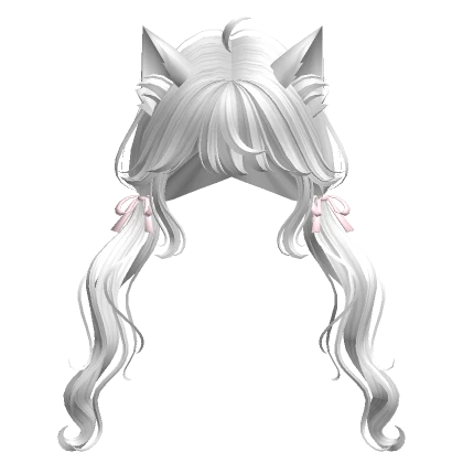 Swirly Pigtails w/ Cat Ears & Ribbons (White)