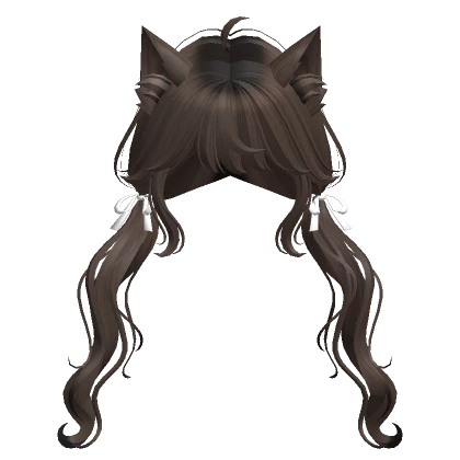 Swirly Pigtails w/ Cat Ears & Ribbons (Brown)