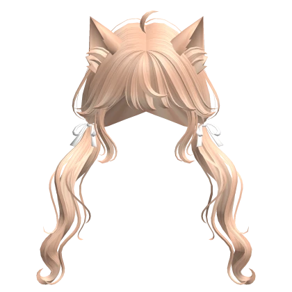 Swirly Pigtails w/ Cat Ears & Ribbons (Blonde)