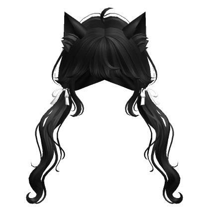 Swirly Pigtails w/ Cat Ears & Ribbons (Black)